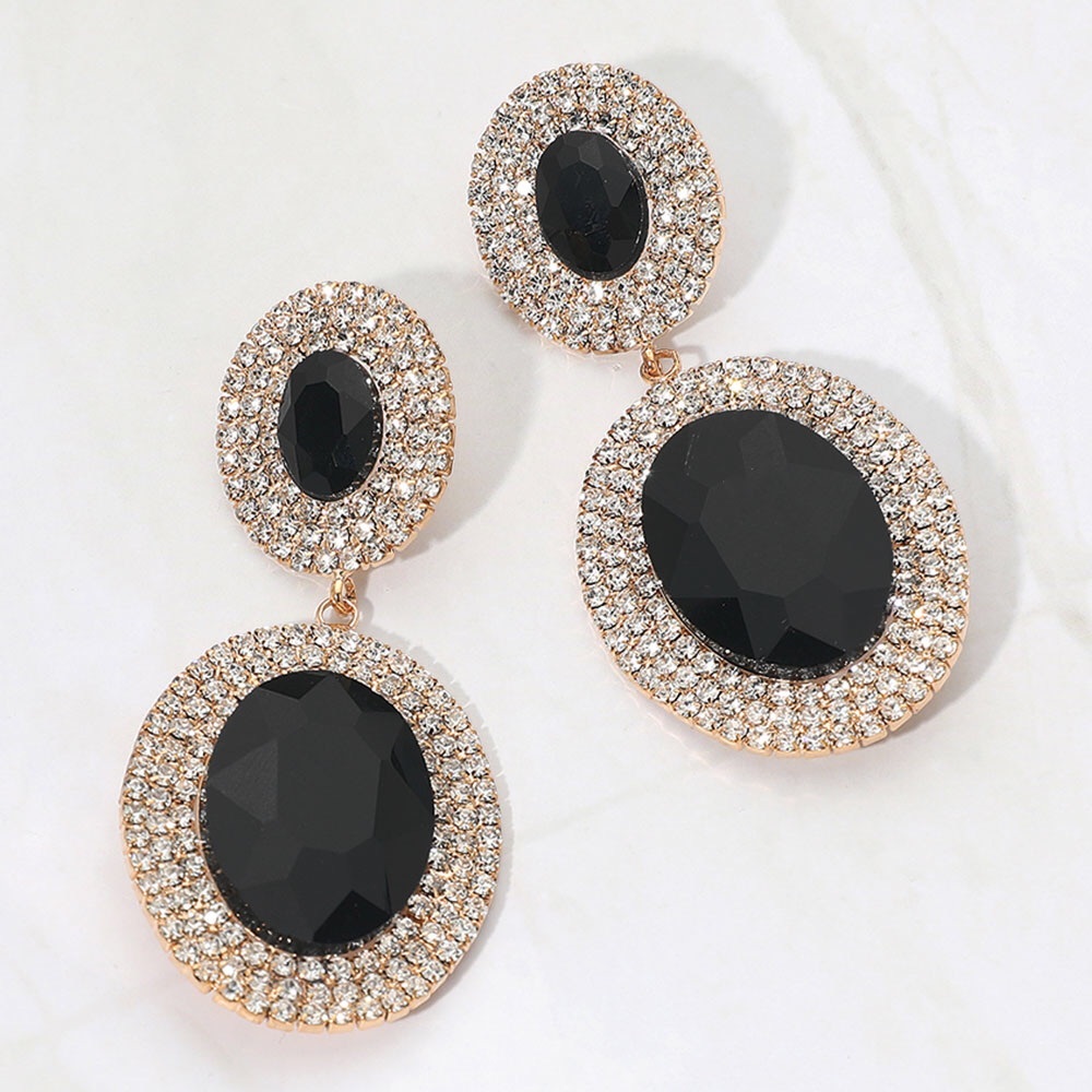 Teardrop Glass Rhinestone Paved Evening Statement Earrings